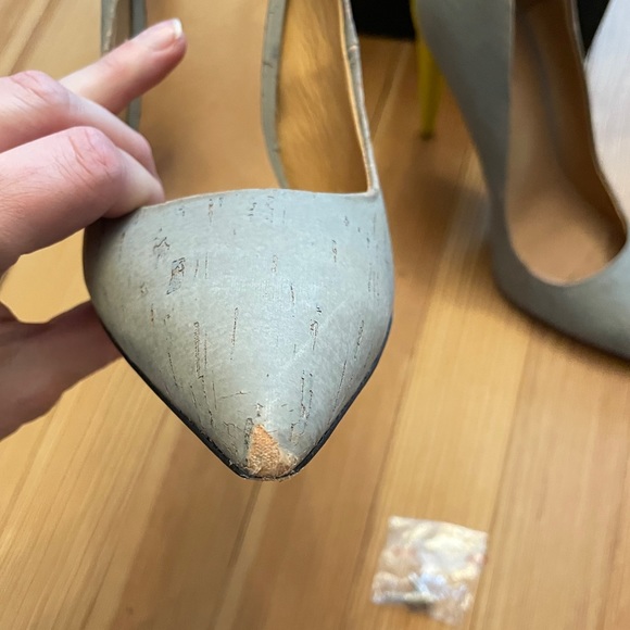 Grey cork and bright yellow color block high heels - Picture 5 of 6